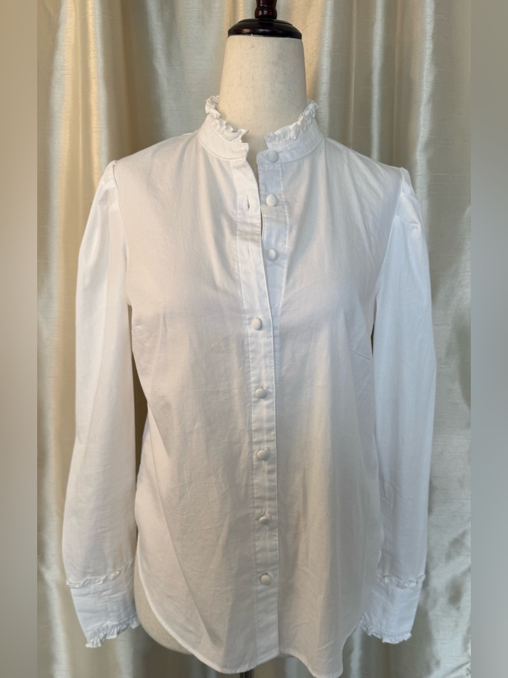 Anthropologie White Ruffle Stand-Collar Button-Down Shirt